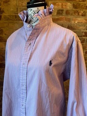 Custom Ralph Lauren Purple shirt with Ruffle Collar and raw hem